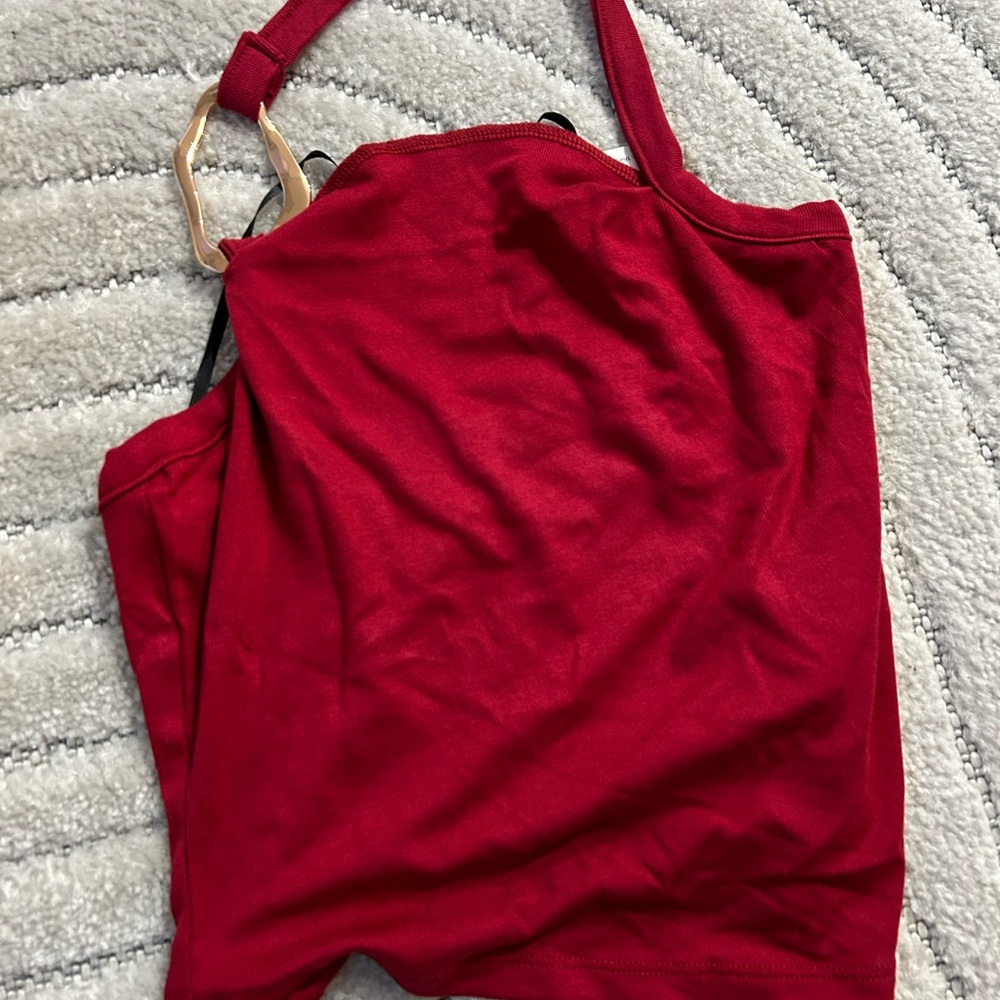 Red halter top with gold